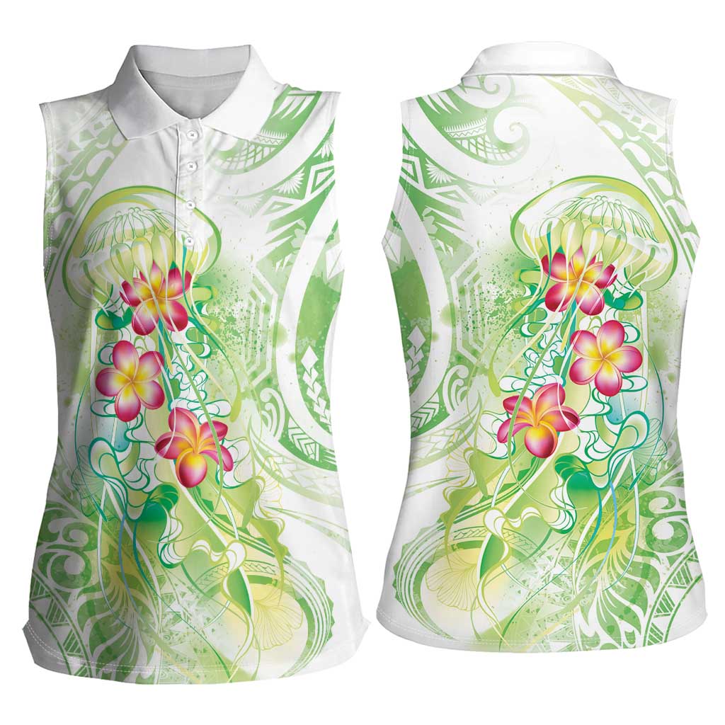Summer Green Polynesian Jellyfish Women Sleeveless Polo Shirt Watercolor Glows - Polynesian Pride