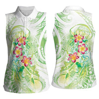Summer Green Polynesian Jellyfish Women Sleeveless Polo Shirt Watercolor Glows - Polynesian Pride