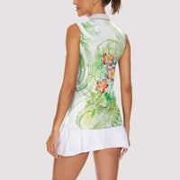 Summer Green Polynesian Jellyfish Women Sleeveless Polo Shirt Watercolor Glows - Polynesian Pride