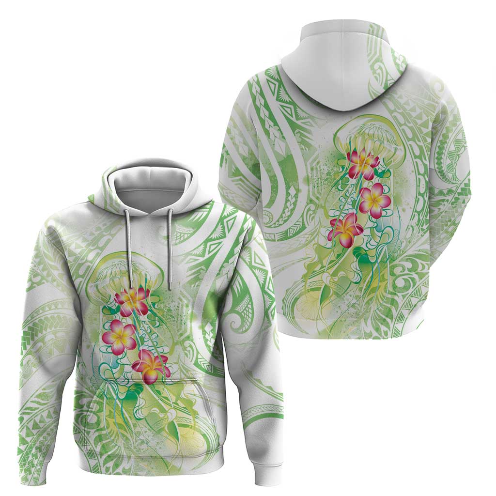 Summer Green Polynesian Jellyfish Zip Hoodie Watercolor Glows - Polynesian Pride