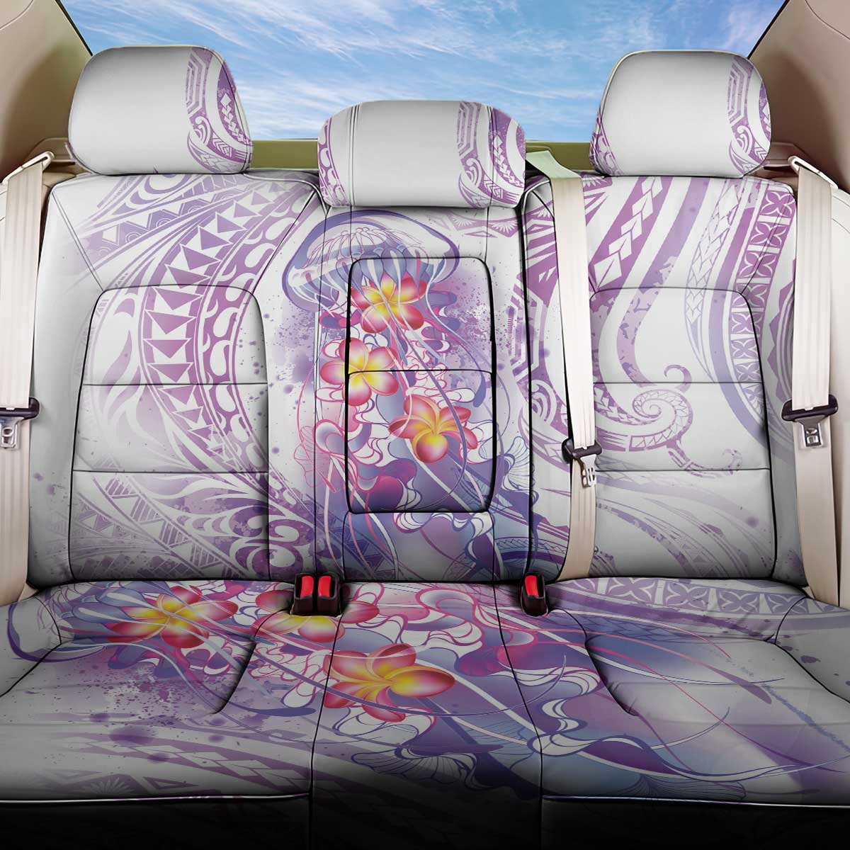 Lavender Polynesian Jellyfish Back Car Seat Cover Watercolor Glows LT7 One Size Lavender - Polynesian Pride