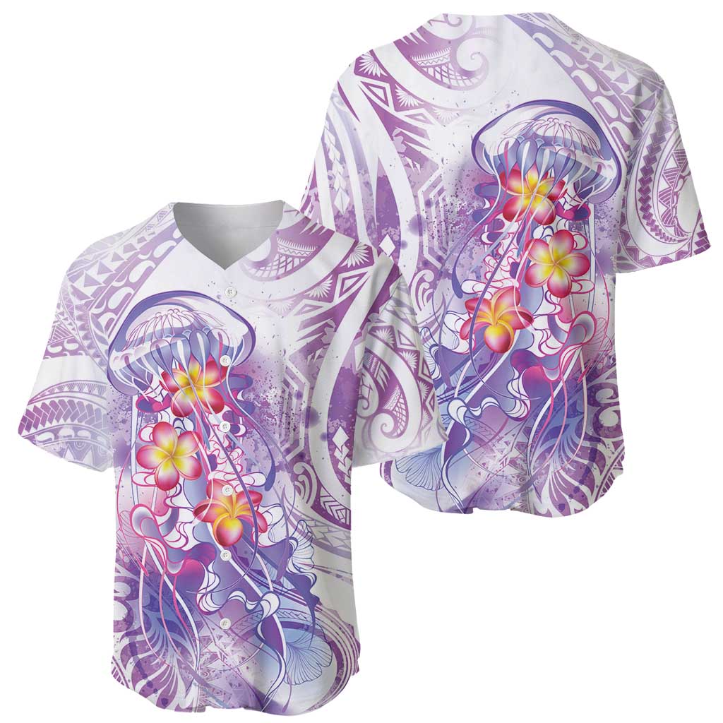 Lavender Polynesian Jellyfish Baseball Jersey Watercolor Glows - Polynesian Pride