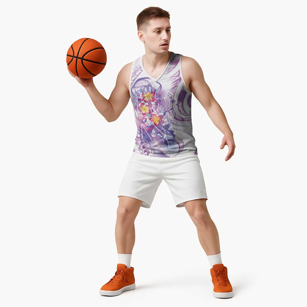Lavender Polynesian Jellyfish Basketball Jersey Watercolor Glows - Polynesian Pride