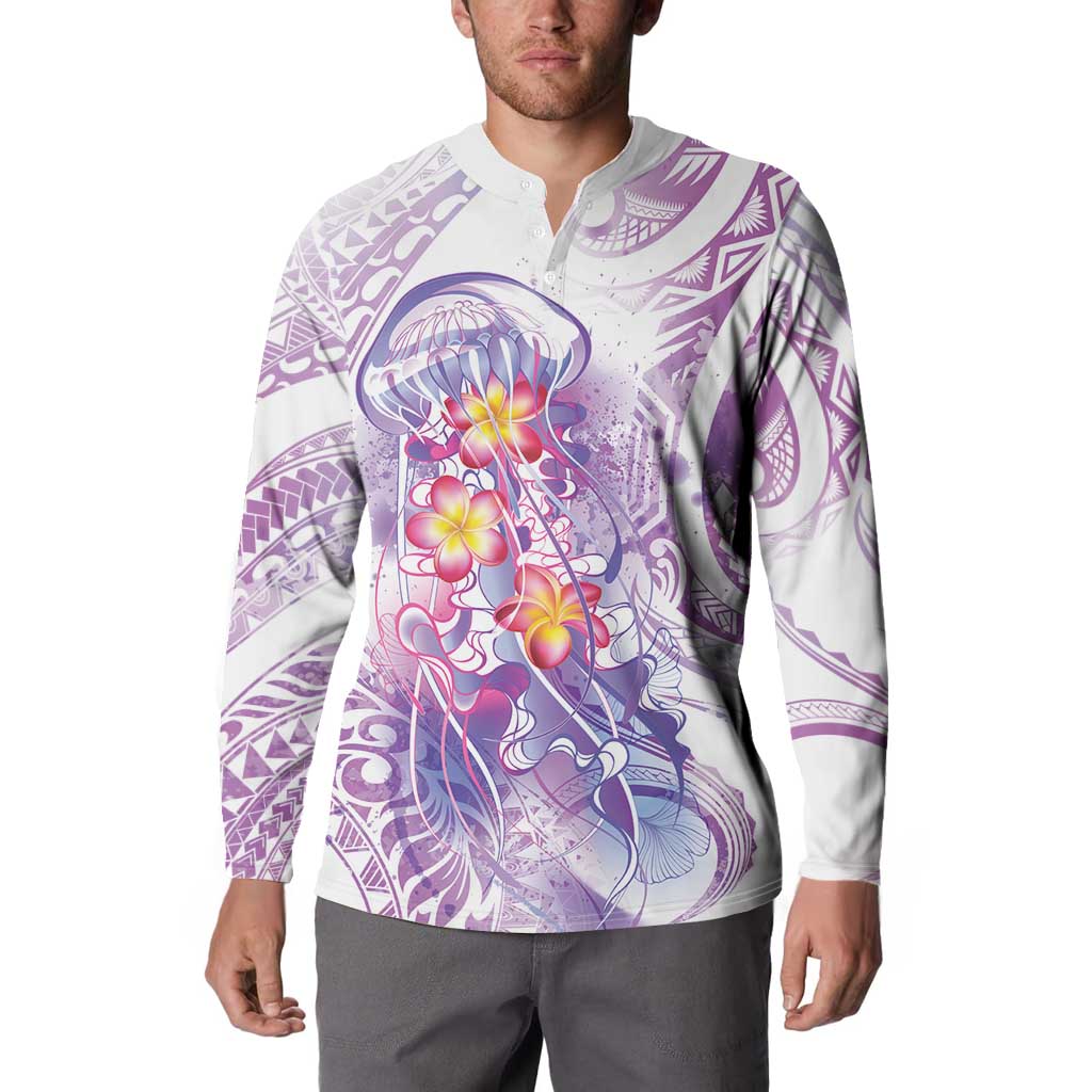 Lavender Polynesian Jellyfish Button Sweatshirt Watercolor Glows - Polynesian Pride