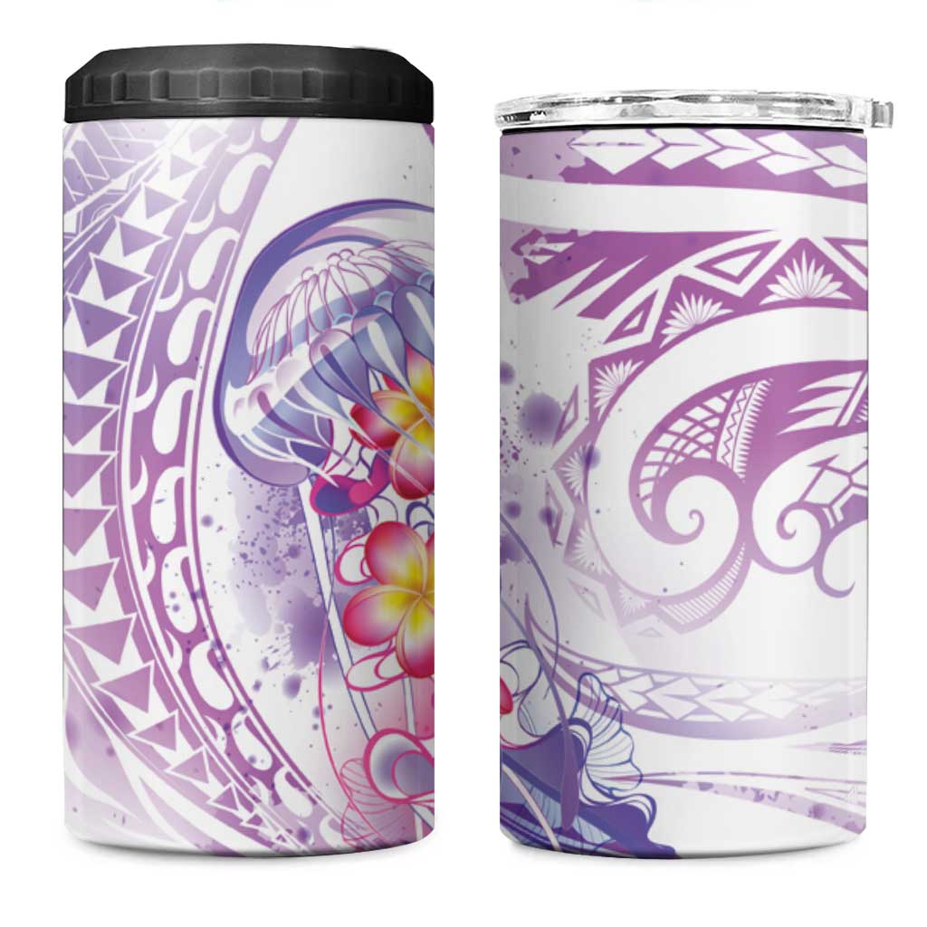Lavender Polynesian Jellyfish 4 in 1 Can Cooler Tumbler Watercolor Glows - Polynesian Pride