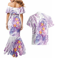 Lavender Polynesian Jellyfish Couples Matching Mermaid Dress and Hawaiian Shirt Watercolor Glows - Polynesian Pride
