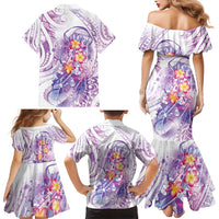 Lavender Polynesian Jellyfish Family Matching Mermaid Dress and Hawaiian Shirt Watercolor Glows - Polynesian Pride