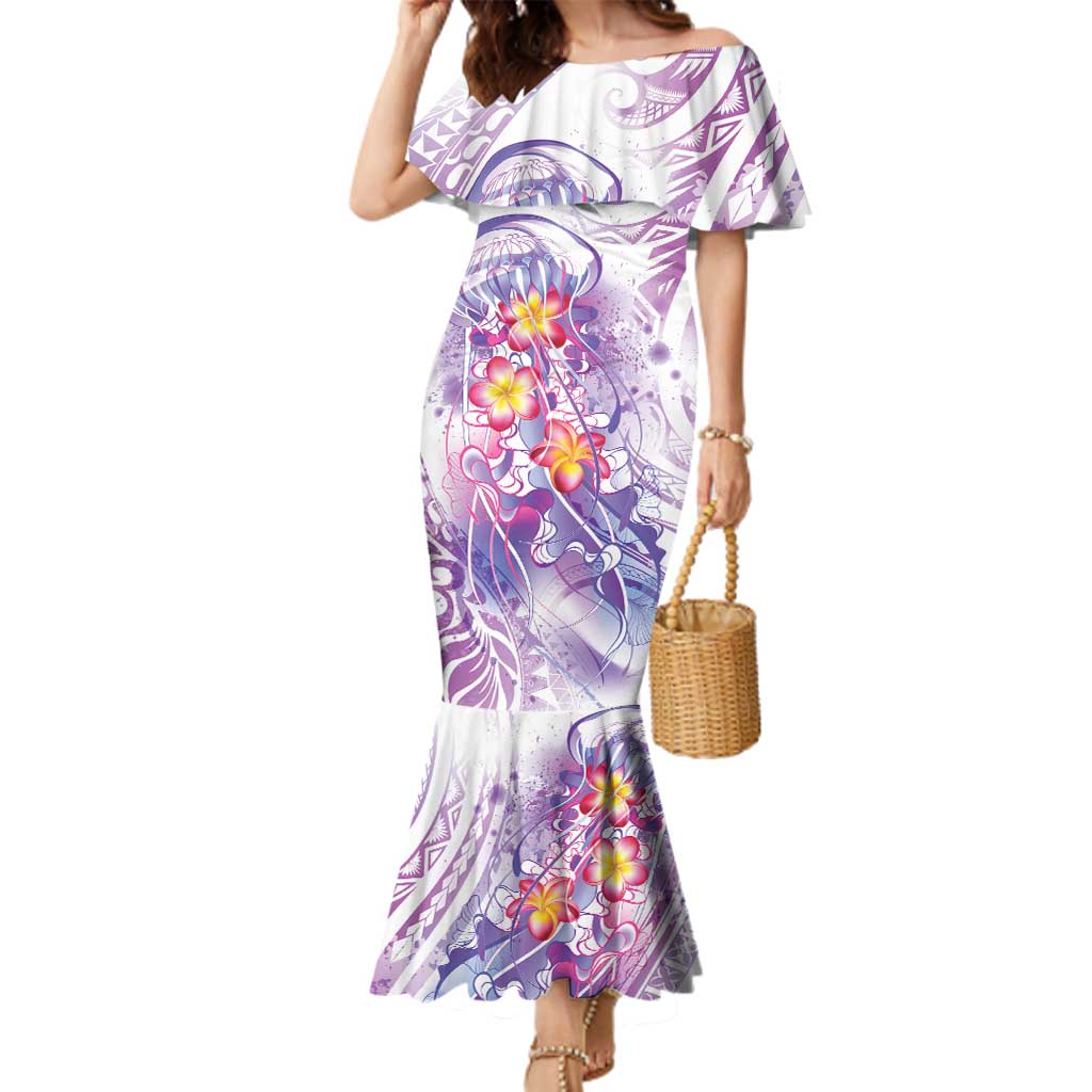 Lavender Polynesian Jellyfish Family Matching Mermaid Dress and Hawaiian Shirt Watercolor Glows - Polynesian Pride
