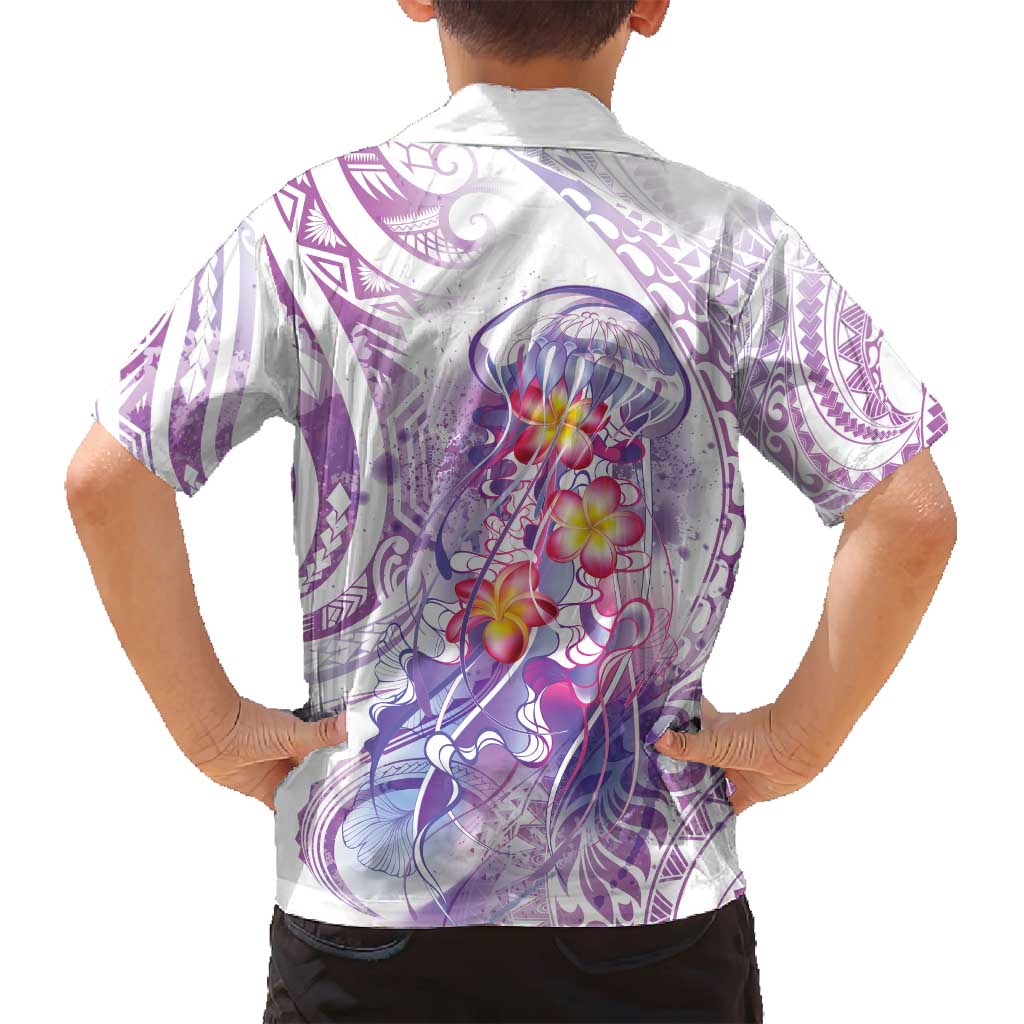 Lavender Polynesian Jellyfish Family Matching Puletasi and Hawaiian Shirt Watercolor Glows LT7 - Polynesian Pride
