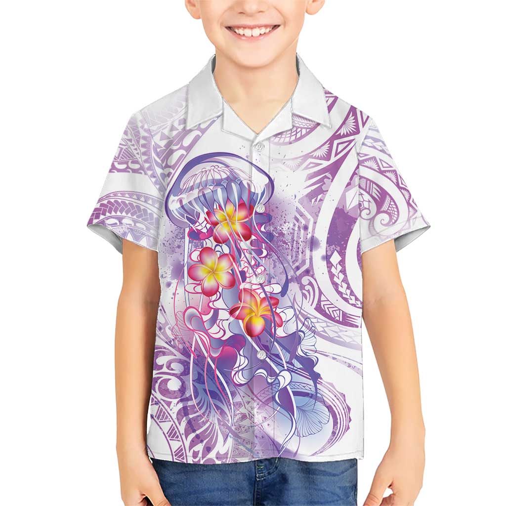 Lavender Polynesian Jellyfish Kid Hawaiian Shirt Watercolor Glows LT7 Kid Lavender - Polynesian Pride
