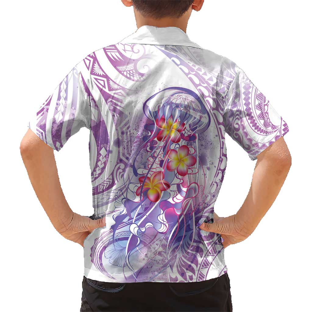 Lavender Polynesian Jellyfish Kid Hawaiian Shirt Watercolor Glows - Polynesian Pride