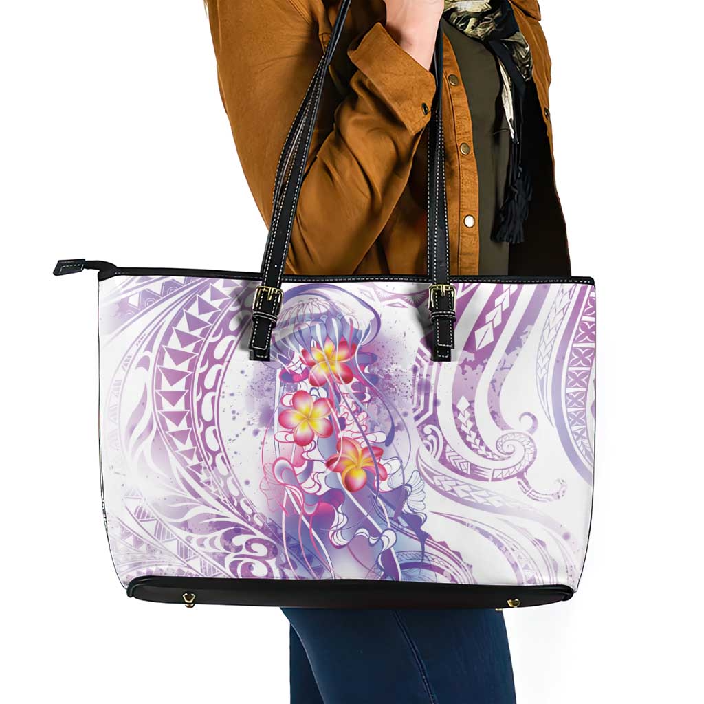 Lavender Polynesian Jellyfish Leather Tote Bag Watercolor Glows LT7 - Polynesian Pride