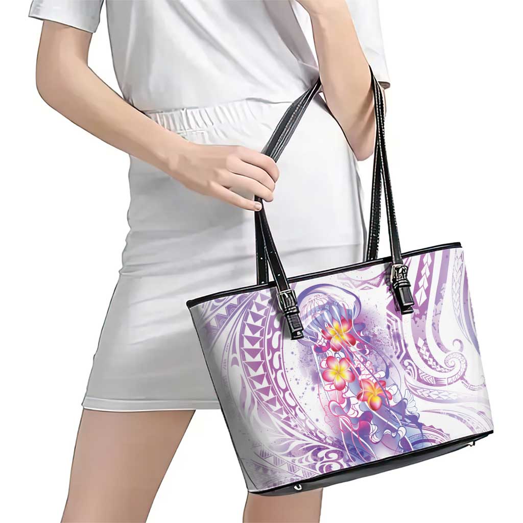 Lavender Polynesian Jellyfish Leather Tote Bag Watercolor Glows LT7 - Polynesian Pride