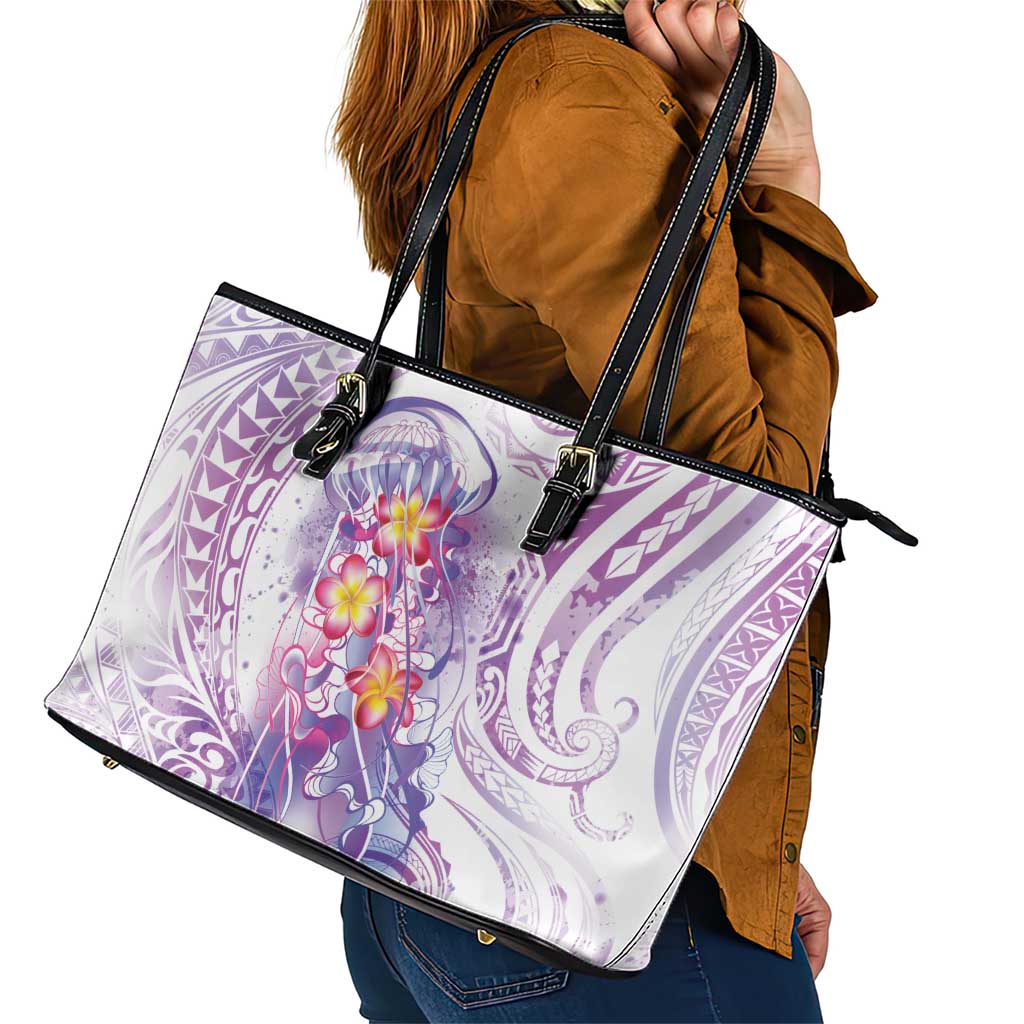 Lavender Polynesian Jellyfish Leather Tote Bag Watercolor Glows LT7 - Polynesian Pride