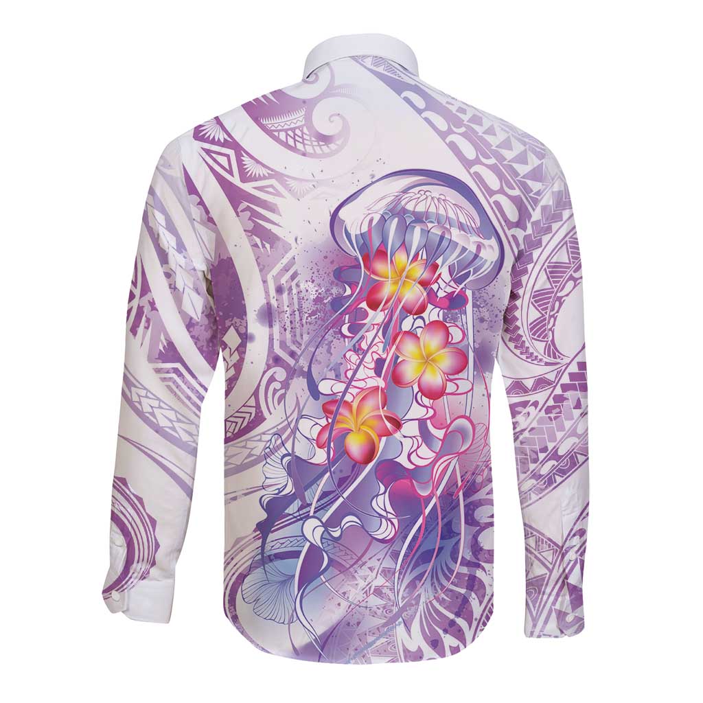 Lavender Polynesian Jellyfish Long Sleeve Button Shirt Watercolor Glows - Polynesian Pride