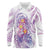 Lavender Polynesian Jellyfish Long Sleeve Polo Shirt Watercolor Glows - Polynesian Pride