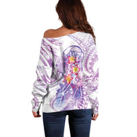 Lavender Polynesian Jellyfish Off Shoulder Sweater Watercolor Glows - Polynesian Pride