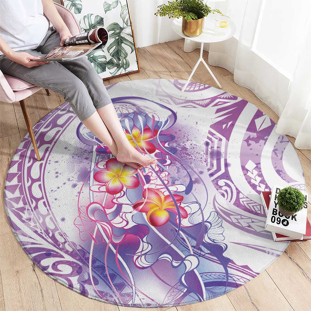 Lavender Polynesian Jellyfish Round Carpet Watercolor Glows LT7 - Polynesian Pride
