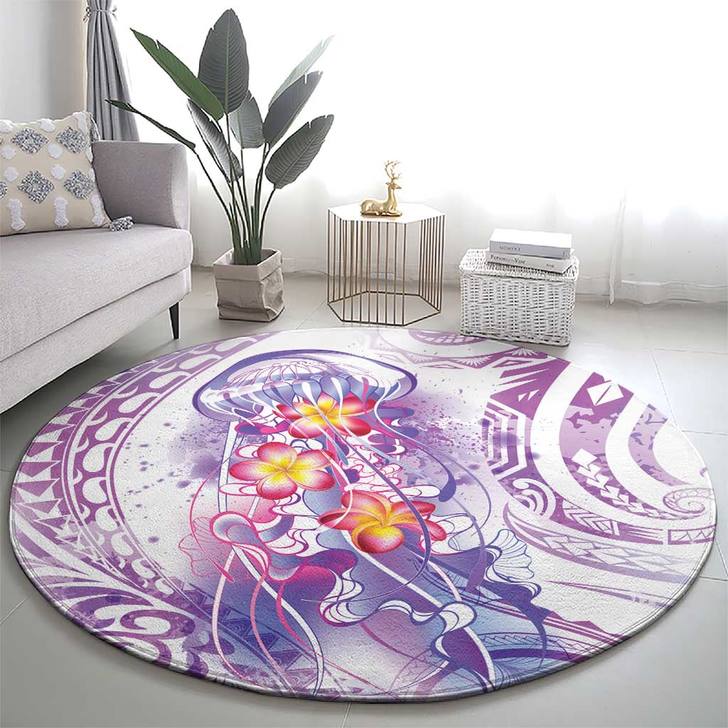 Lavender Polynesian Jellyfish Round Carpet Watercolor Glows LT7 - Polynesian Pride