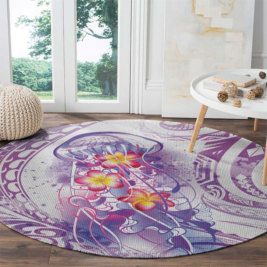 Lavender Polynesian Jellyfish Round Carpet Watercolor Glows LT7 - Polynesian Pride