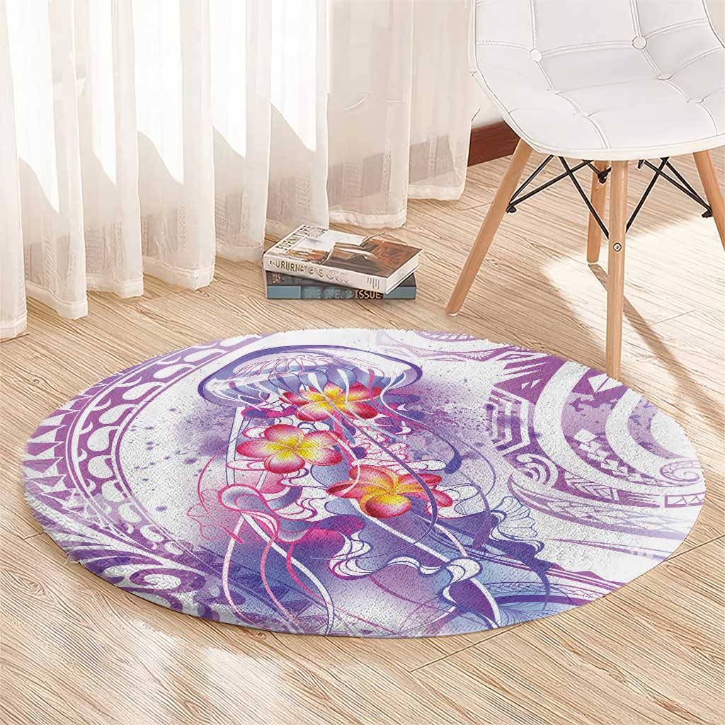 Lavender Polynesian Jellyfish Round Carpet Watercolor Glows LT7 - Polynesian Pride