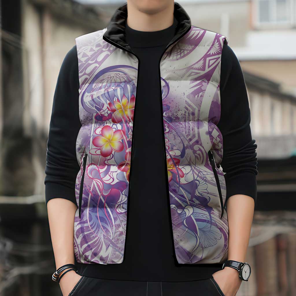 Lavender Polynesian Jellyfish Sleeveless Puffer Jacket Watercolor Glows - Polynesian Pride