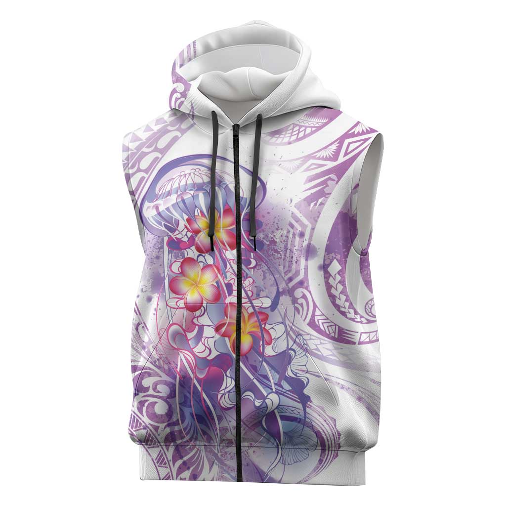 Lavender Polynesian Jellyfish Sleeveless Zip Hoodie Watercolor Glows LT7 Lavender - Polynesian Pride
