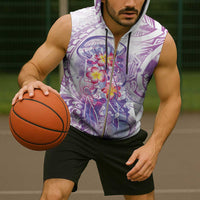 Lavender Polynesian Jellyfish Sleeveless Zip Hoodie Watercolor Glows - Polynesian Pride