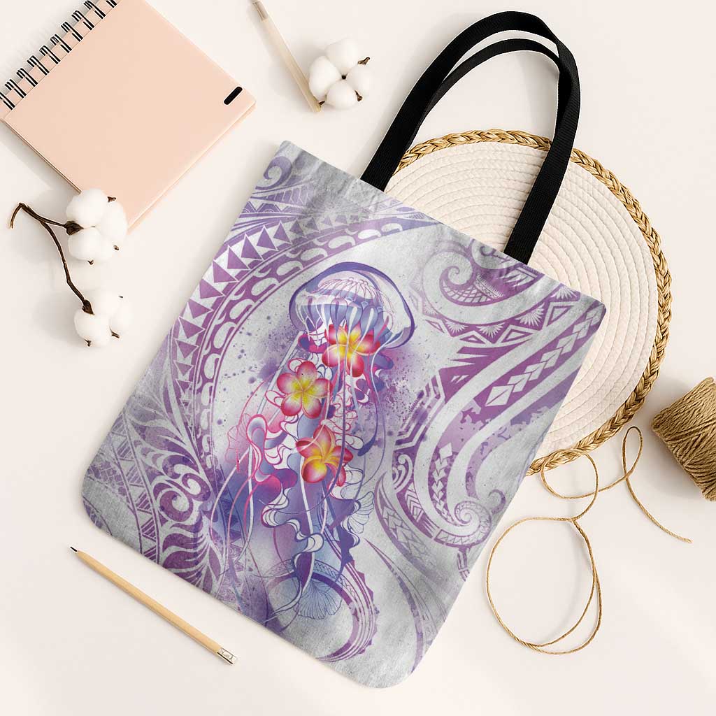 Lavender Polynesian Jellyfish Tote Bag Watercolor Glows LT7 Black Strap One Size Lavender - Polynesian Pride