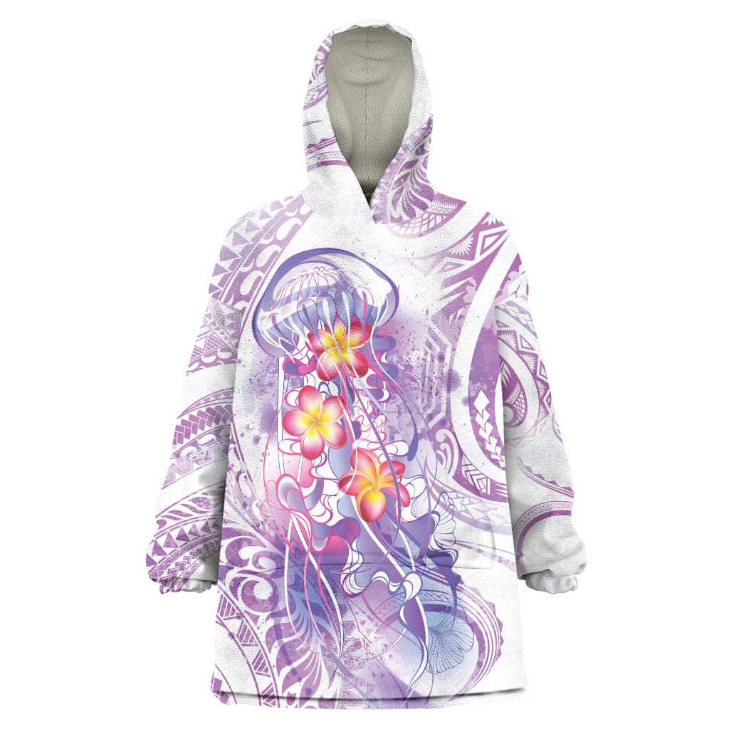 Lavender Polynesian Jellyfish Wearable Blanket Hoodie Watercolor Glows LT7 One Size Lavender - Polynesian Pride
