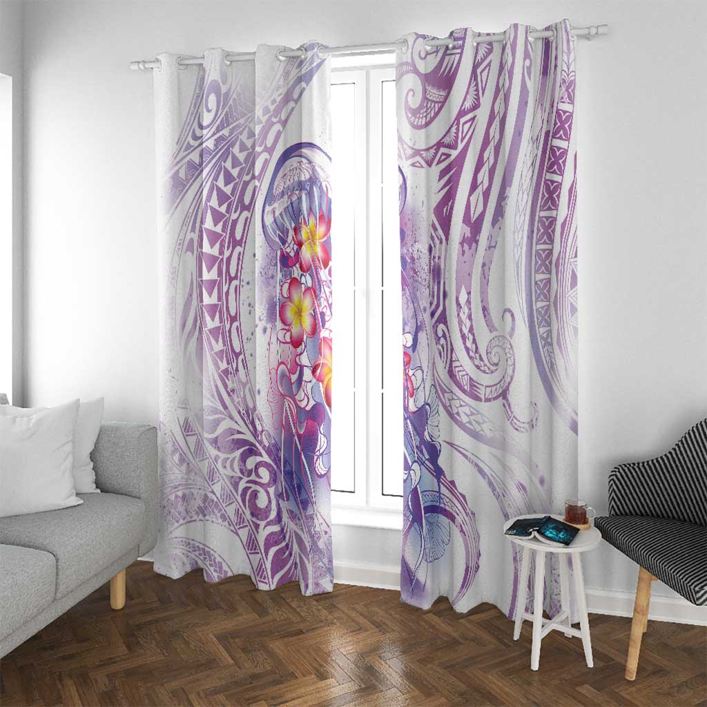 Lavender Polynesian Jellyfish Window Curtain Watercolor Glows - Polynesian Pride