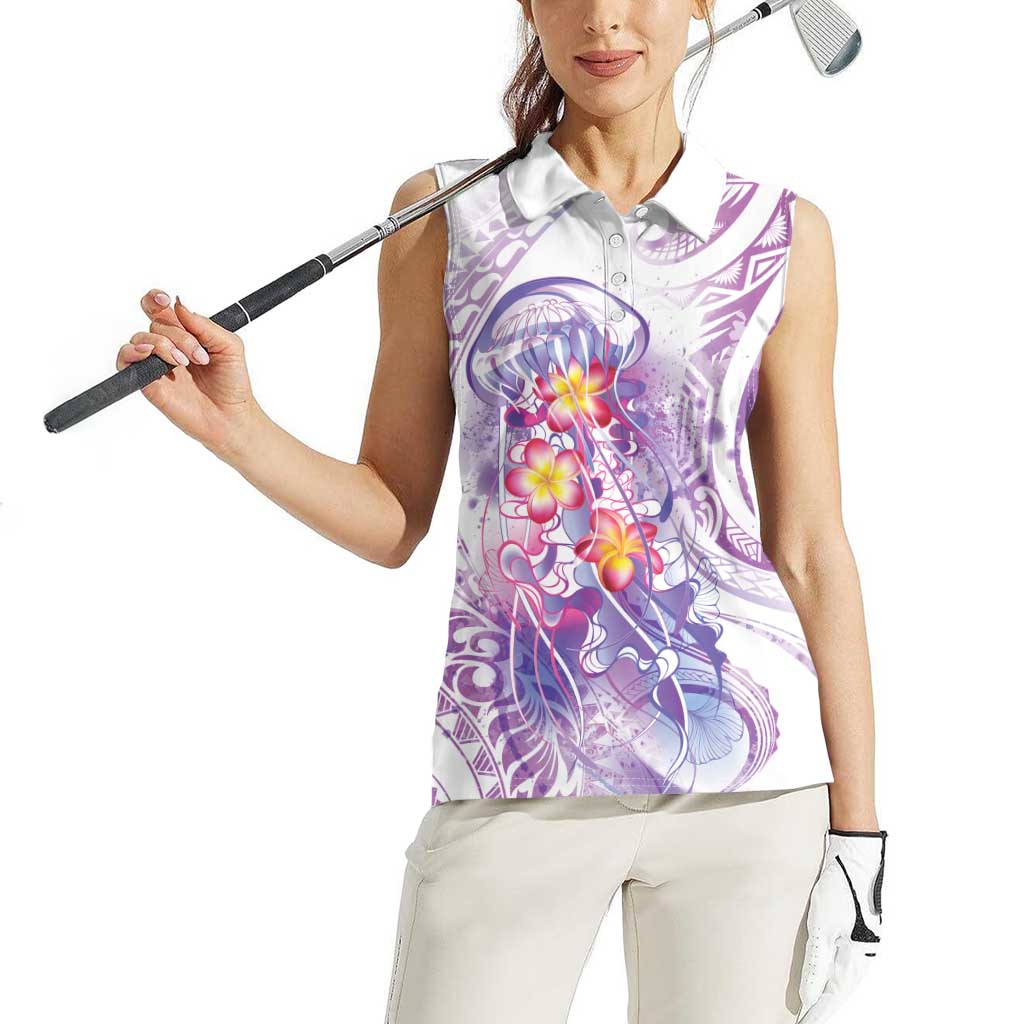 Lavender Polynesian Jellyfish Women Sleeveless Polo Shirt Watercolor Glows - Polynesian Pride
