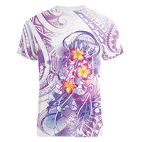 Lavender Polynesian Jellyfish Women V-Neck T-Shirt Watercolor Glows LT7 - Polynesian Pride
