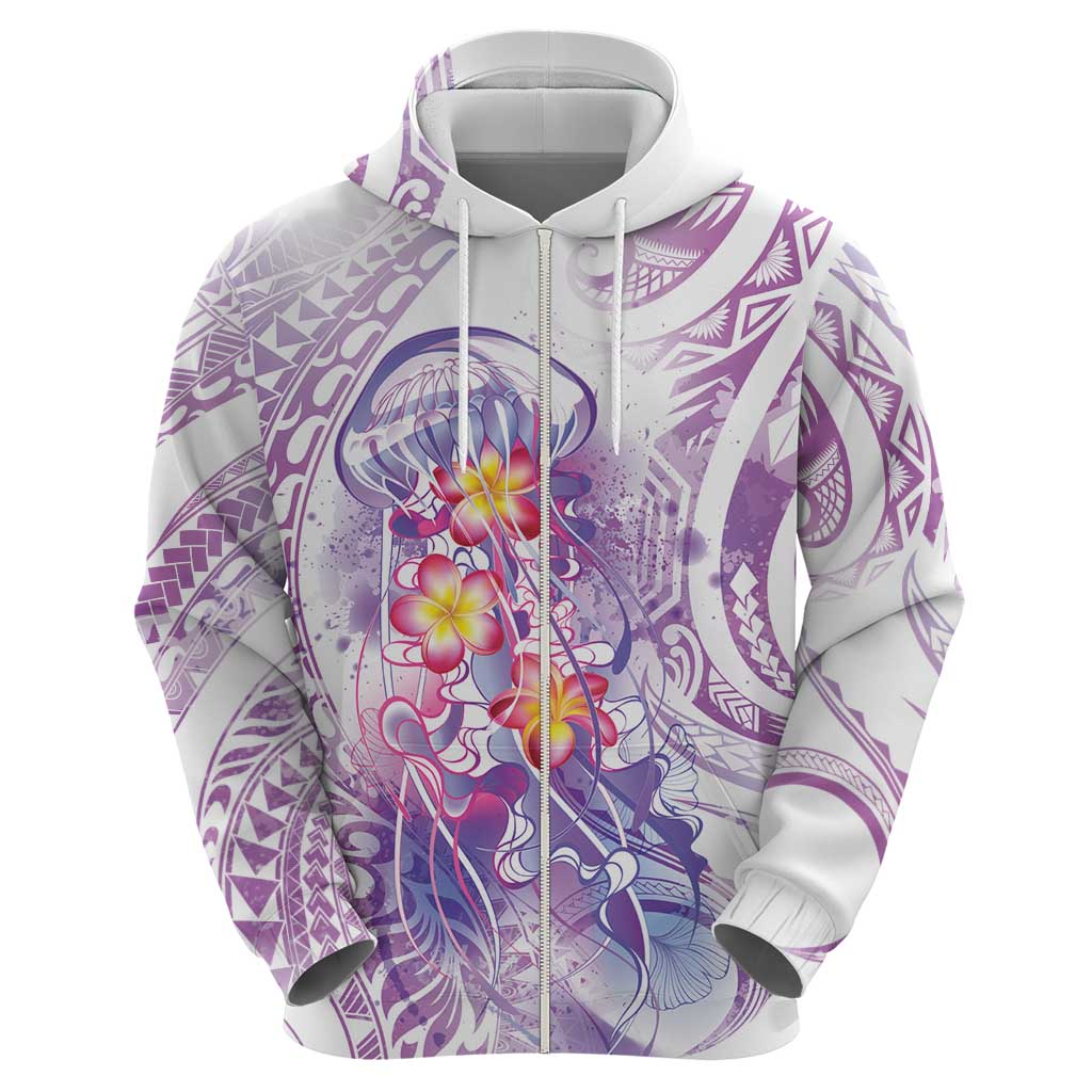 Lavender Polynesian Jellyfish Zip Hoodie Watercolor Glows - Polynesian Pride