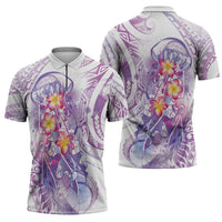 Lavender Polynesian Jellyfish Zipper Polo Shirt Watercolor Glows - Polynesian Pride