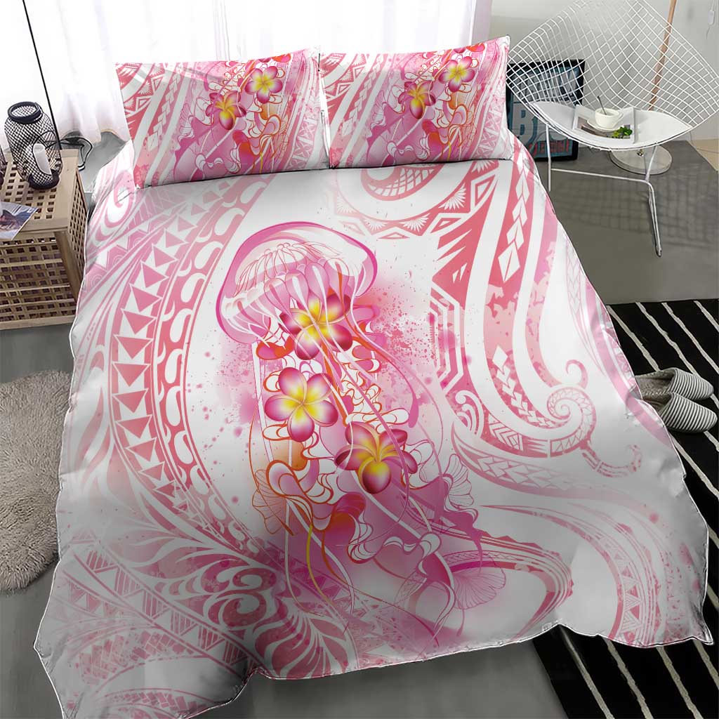 Rose Pink Polynesian Jellyfish Bedding Set Watercolor Glows - Polynesian Pride