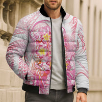 Rose Pink Polynesian Jellyfish Bomber Puffer Jacket Watercolor Glows - Polynesian Pride