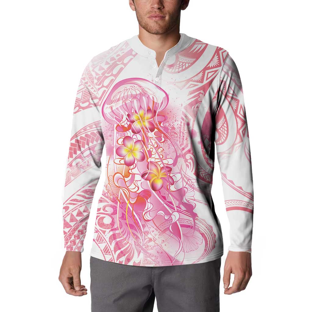 Rose Pink Polynesian Jellyfish Button Sweatshirt Watercolor Glows - Polynesian Pride