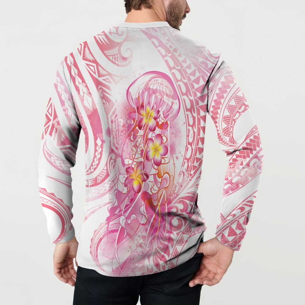 Rose Pink Polynesian Jellyfish Button Sweatshirt Watercolor Glows - Polynesian Pride