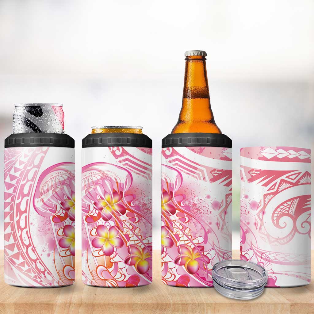 Rose Pink Polynesian Jellyfish 4 in 1 Can Cooler Tumbler Watercolor Glows - Polynesian Pride