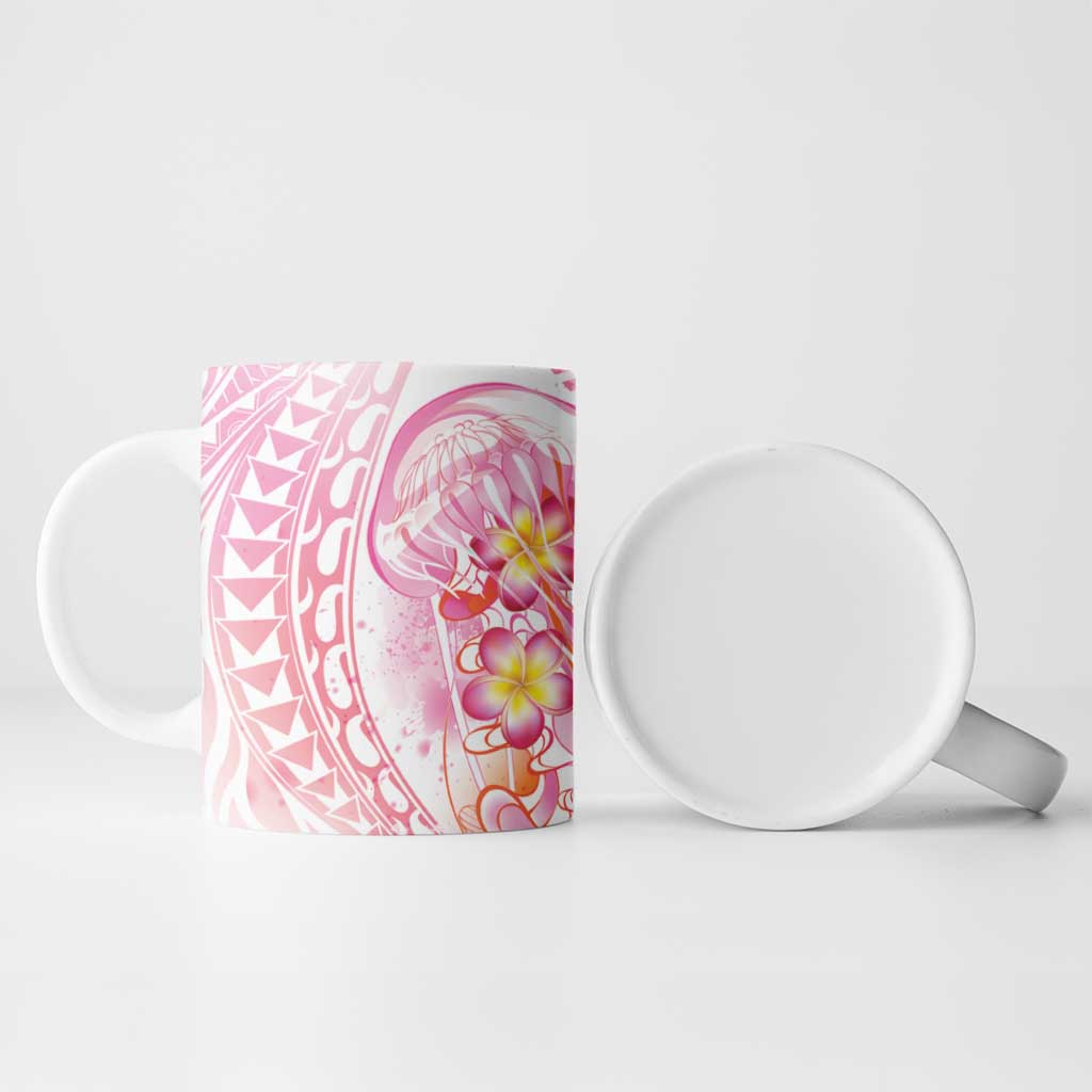 Rose Pink Polynesian Jellyfish Ceramic Mug Watercolor Glows - Polynesian Pride