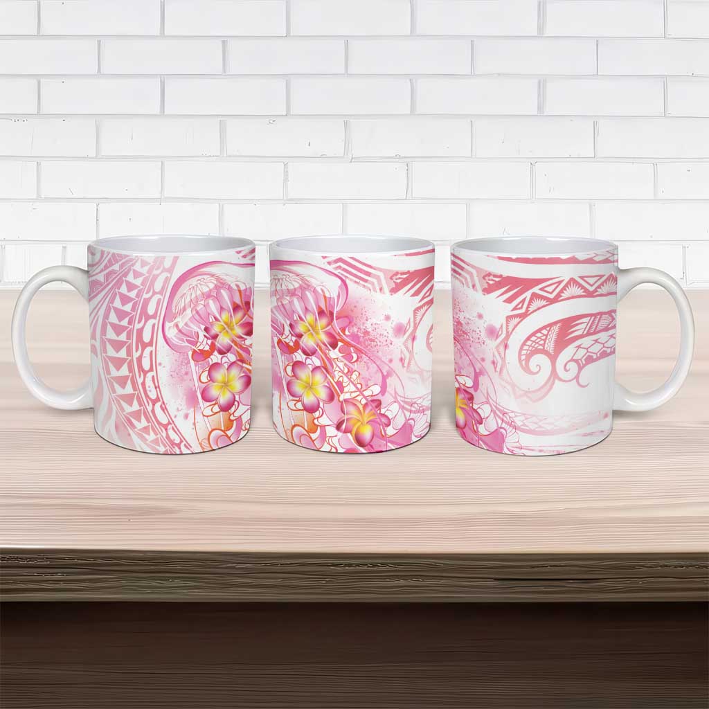 Rose Pink Polynesian Jellyfish Ceramic Mug Watercolor Glows - Polynesian Pride