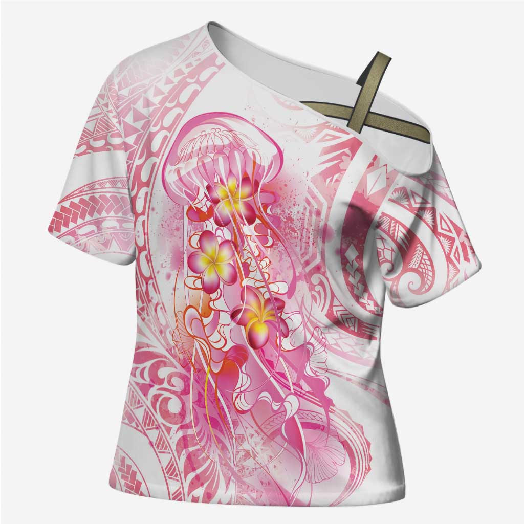 Rose Pink Polynesian Jellyfish Cross Shoulder Shirt Watercolor Glows - Polynesian Pride