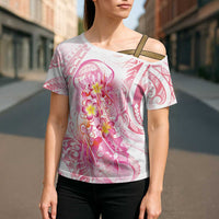 Rose Pink Polynesian Jellyfish Cross Shoulder Shirt Watercolor Glows - Polynesian Pride