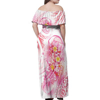 Rose Pink Polynesian Jellyfish Family Matching Off Shoulder Maxi Dress and Hawaiian Shirt Watercolor Glows - Polynesian Pride