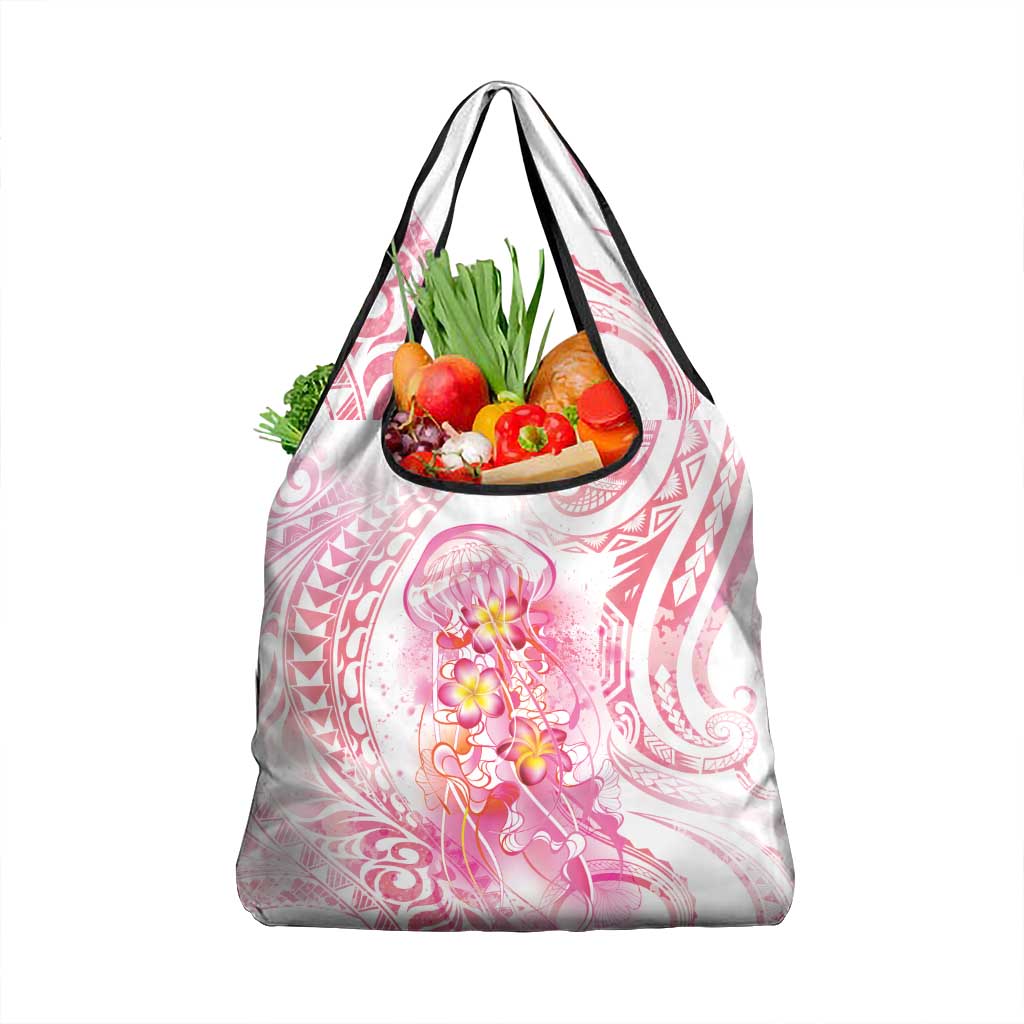 Rose Pink Polynesian Jellyfish Grocery Bag Watercolor Glows - Polynesian Pride