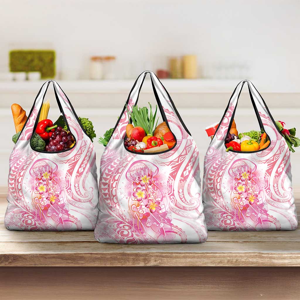 Rose Pink Polynesian Jellyfish Grocery Bag Watercolor Glows - Polynesian Pride