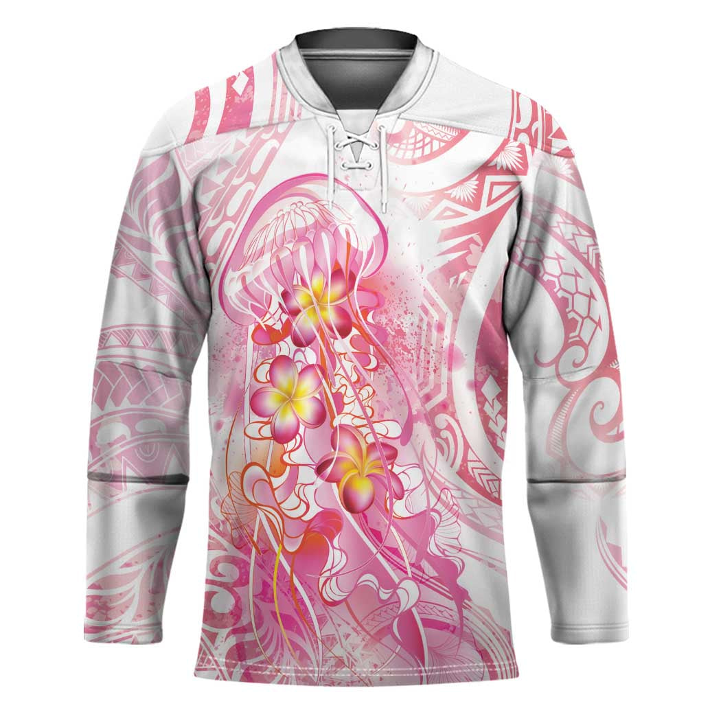 Rose Pink Polynesian Jellyfish Hockey Jersey Watercolor Glows - Polynesian Pride