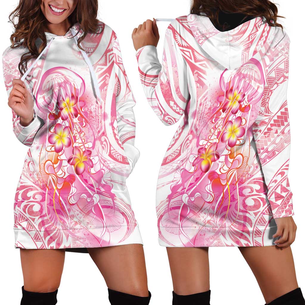 Rose Pink Polynesian Jellyfish Hoodie Dress Watercolor Glows - Polynesian Pride