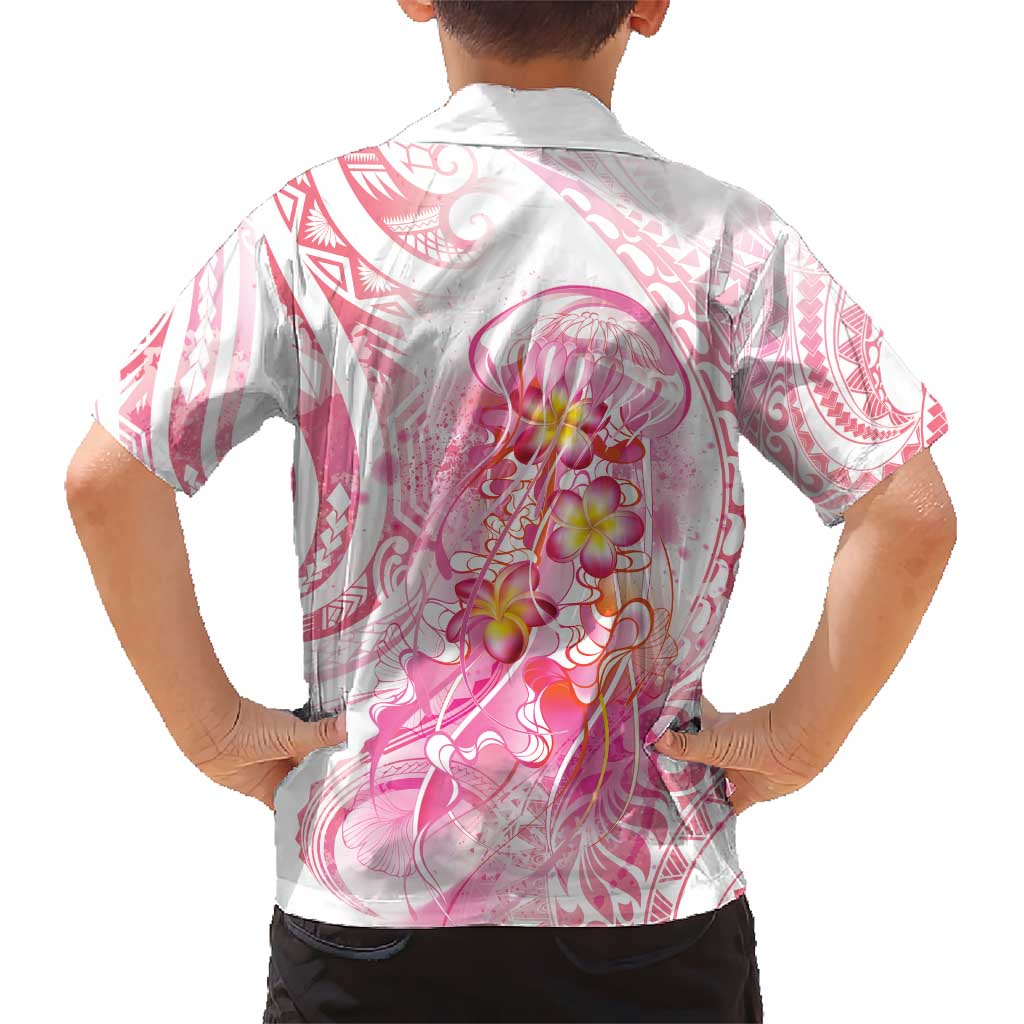 Rose Pink Polynesian Jellyfish Kid Hawaiian Shirt Watercolor Glows LT7 - Polynesian Pride